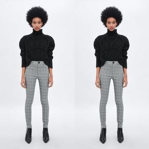 NWT Zara Gingham Plaid Legging High Rise Stretch Green Cream Size XXL